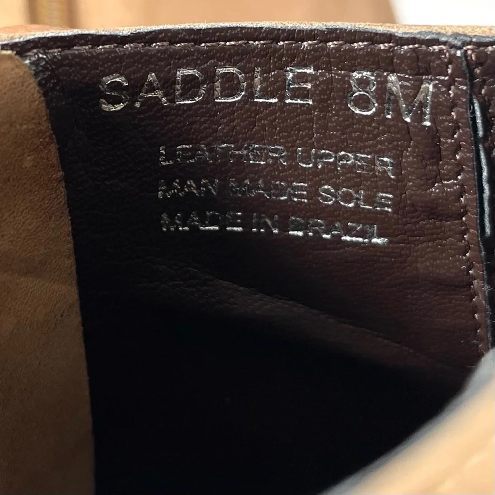 Etienne Aigner Saddle Ankle Boots‎ Square Toe Brown Leather Zip Up Size 8M